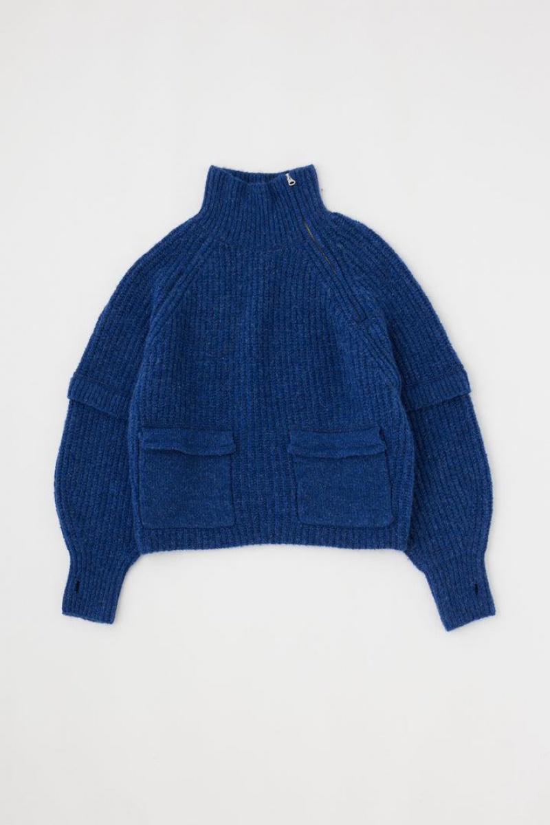 Dámské Svetry Moussy Asymmetric Half Zip Pullover Blankyt | WXR9884NS