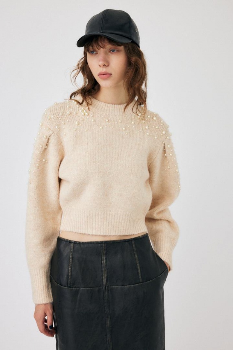 Dámské Svetry Moussy Beads Deco Knit Bílé | NAS4038VW