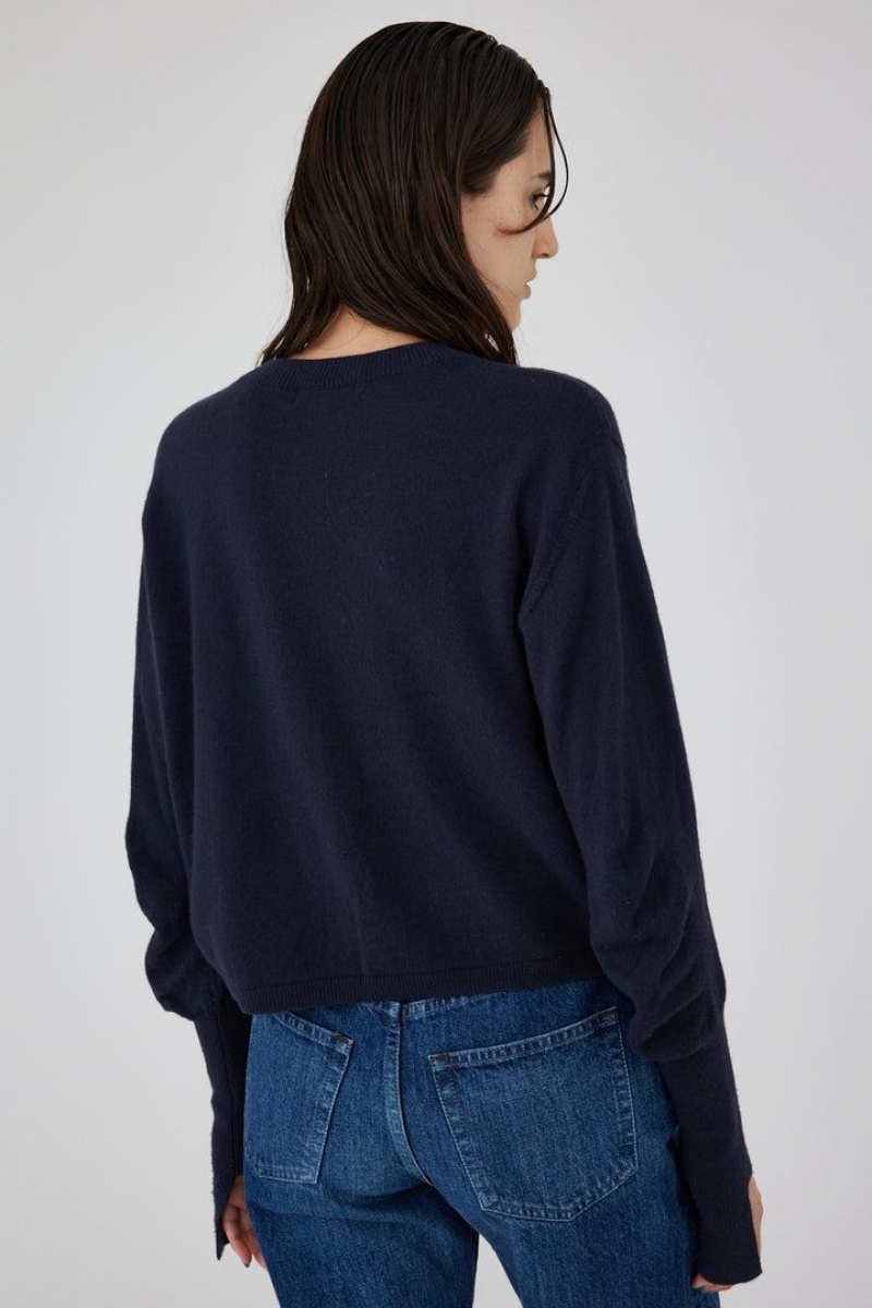 Dámské Svetry Moussy Bump Sleeve Knit Top Tmavě Tmavě Blankyt | GJW5472ED