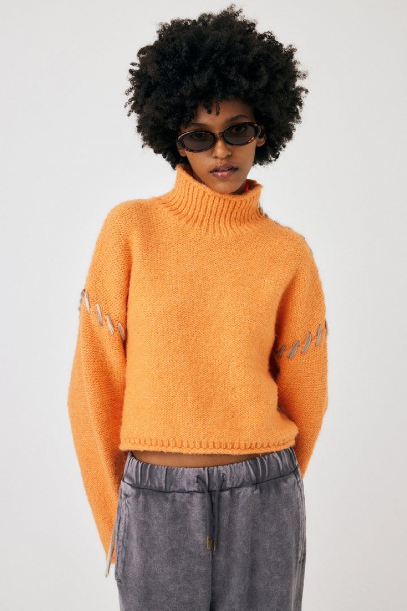 Dámské Svetry Moussy Cropped Stitching Knit Oranžové | UQO901BN