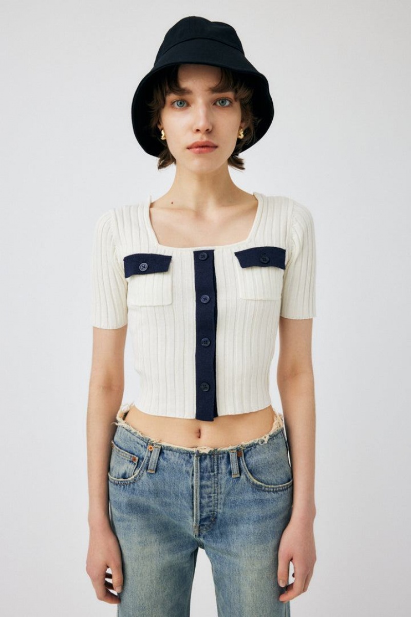 Dámské Svetry Moussy Front Button Knit Top Bílé | XEL7051YV