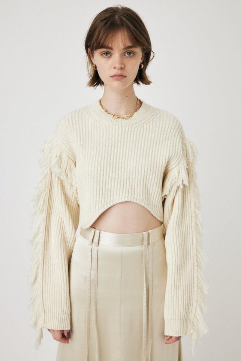 Dámské Svetry Moussy Irregular Hem Cropped Knit Bílé | XWH6174RS