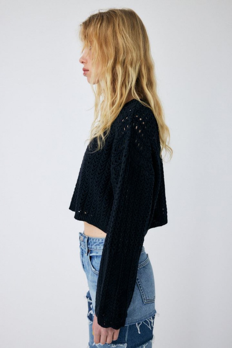 Dámské Svetry Moussy Open Stitch Knit Černé | KTZ763PQ