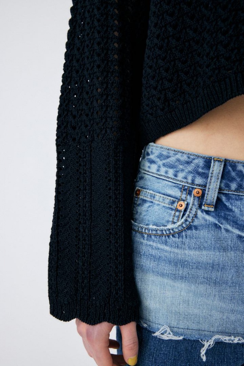 Dámské Svetry Moussy Open Stitch Knit Černé | KTZ763PQ