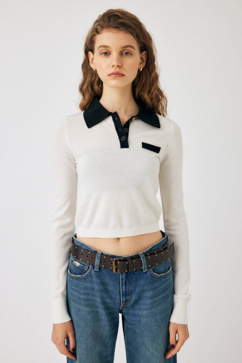 Dámské Svetry Moussy Washable Polo Knit Bílé | UBK2237JW