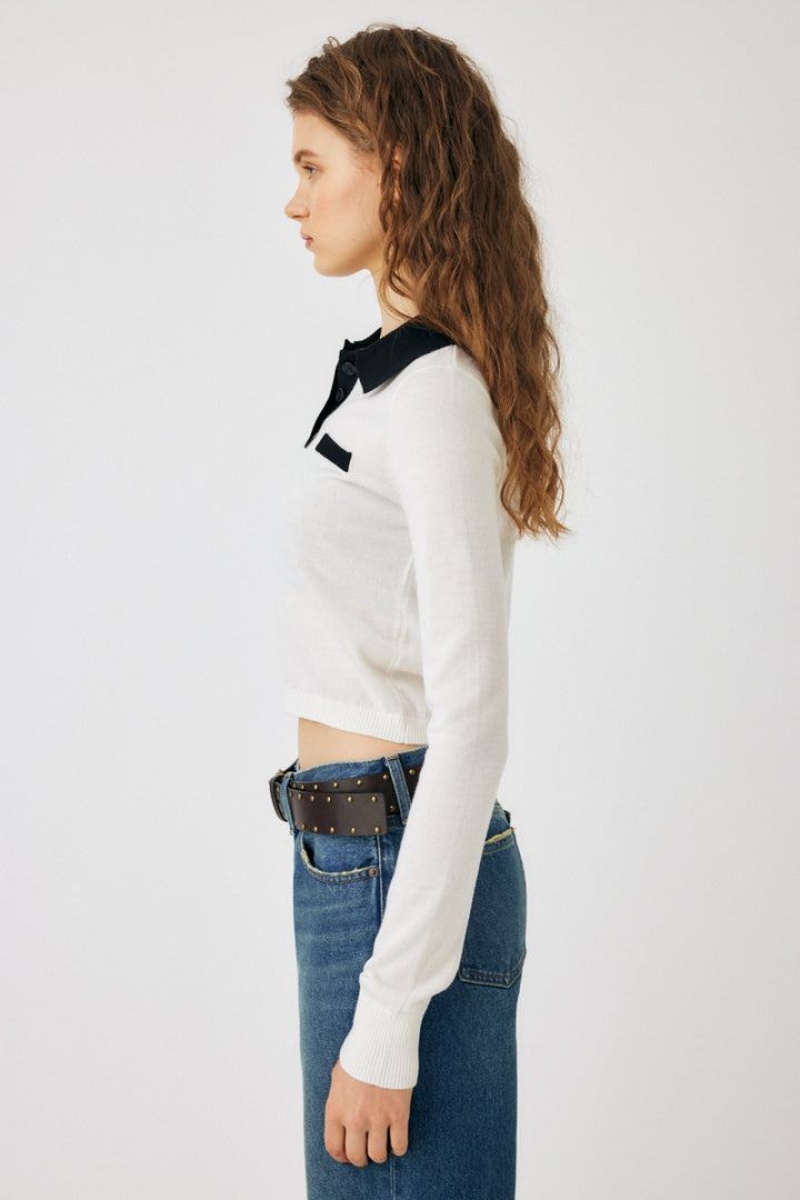 Dámské Svetry Moussy Washable Polo Knit Bílé | UBK2237JW