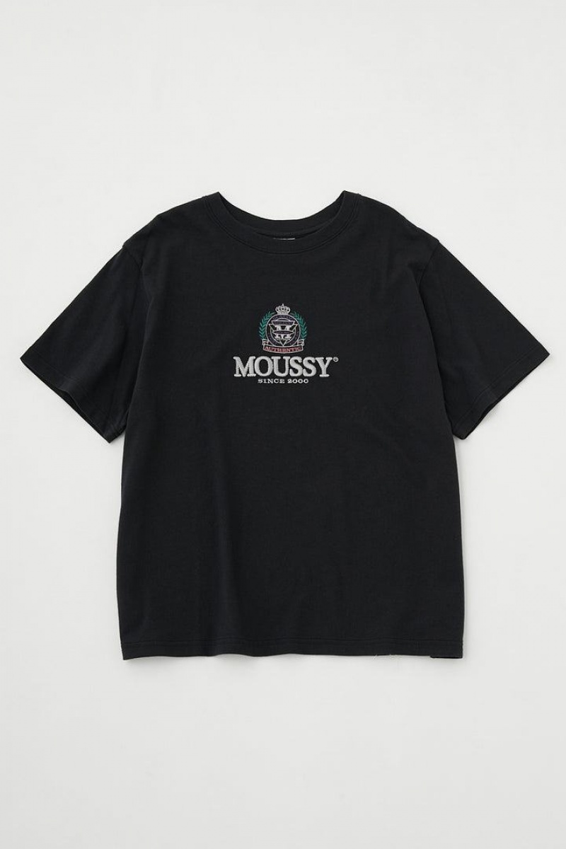 Dámské Tričko Moussy Classic Embroidery Tee Světle Černé | SHX379QS