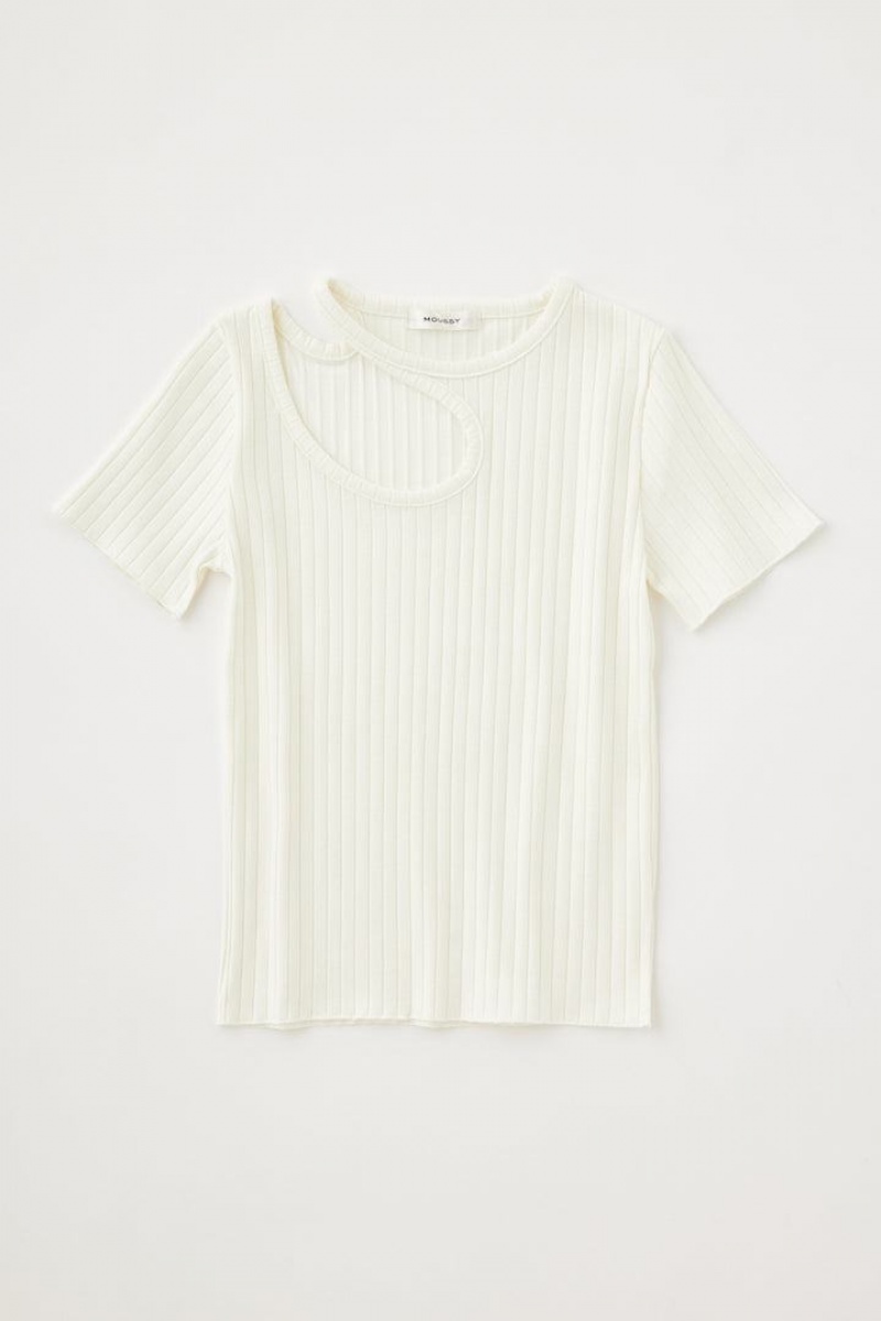 Dámské Tričko Moussy Cut Out Rib Top Krátké Sleeve Tee Bílé | STC1006WC