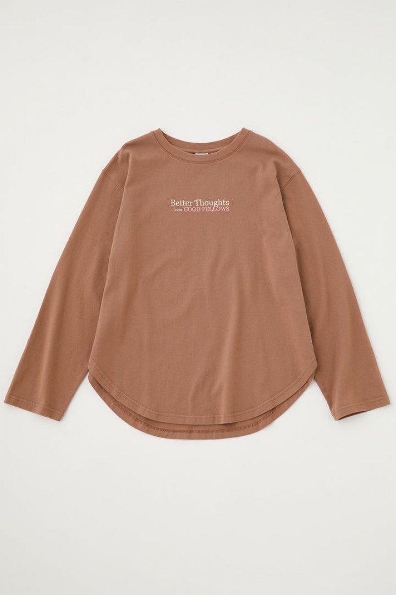 Dámské Tričko Moussy Embroidery Round Hem Long Sleeve Top Hnědé | JVH8859UN