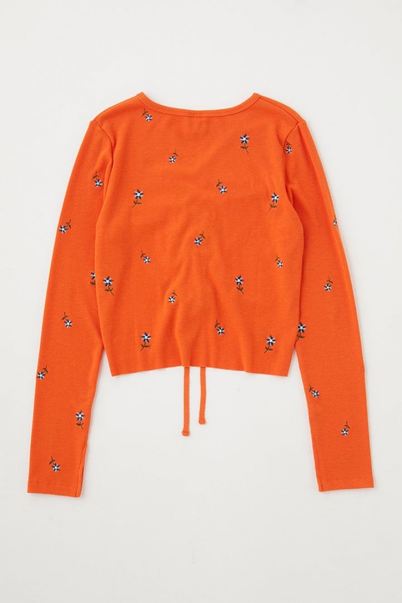 Dámské Tričko Moussy Floral Gather Tiny Long Sleeve Tee Oranžové | TPP4829PN