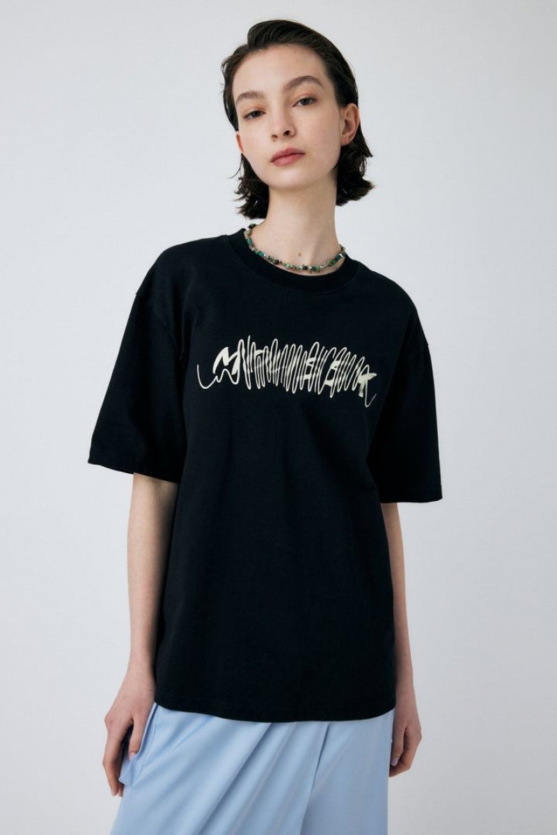 Dámské Tričko Moussy Logo And Flower Tee Černé | PIU2973KX