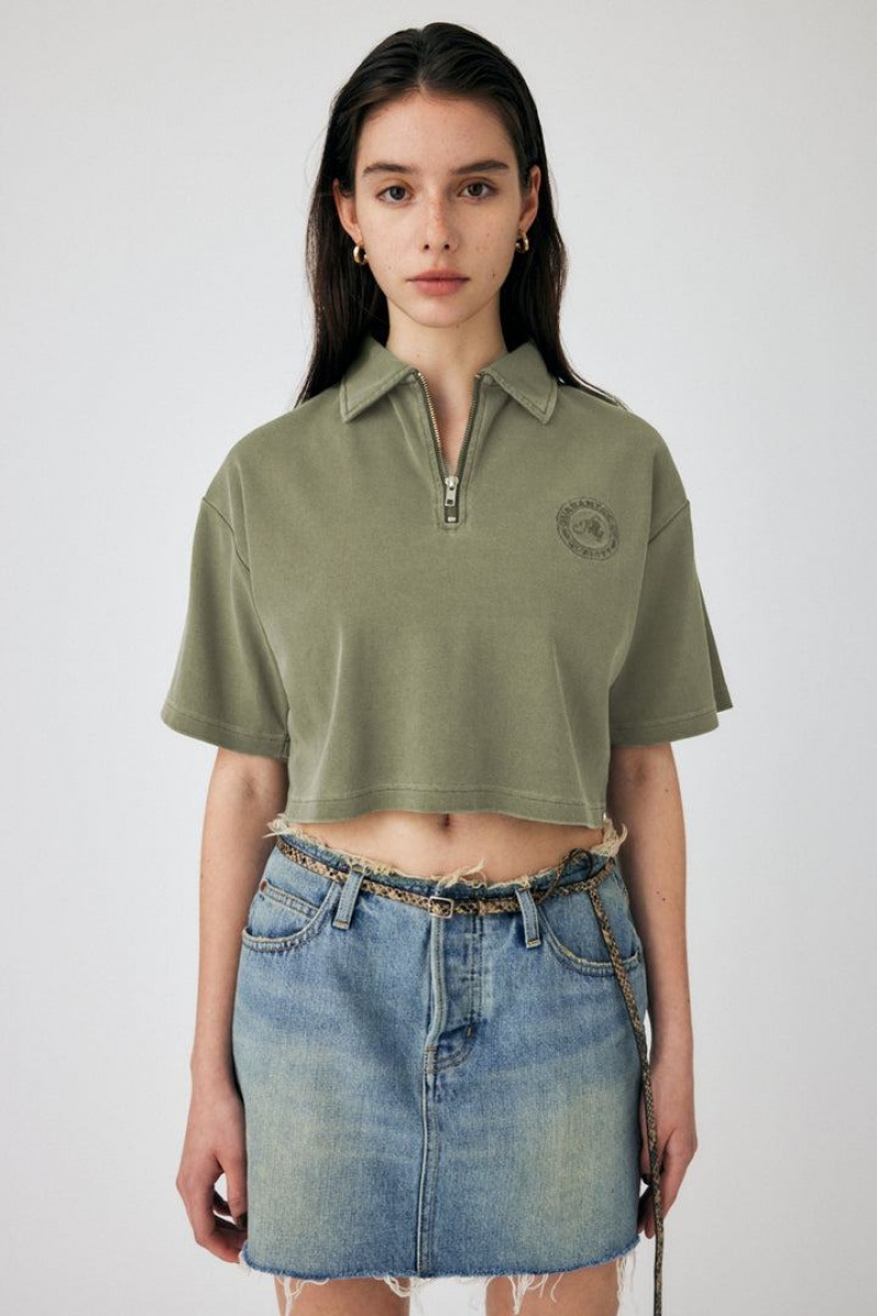 Dámské Tričko Moussy Pigment Krátké Half Zip Tee Hnědožlutý | OFB8830OV