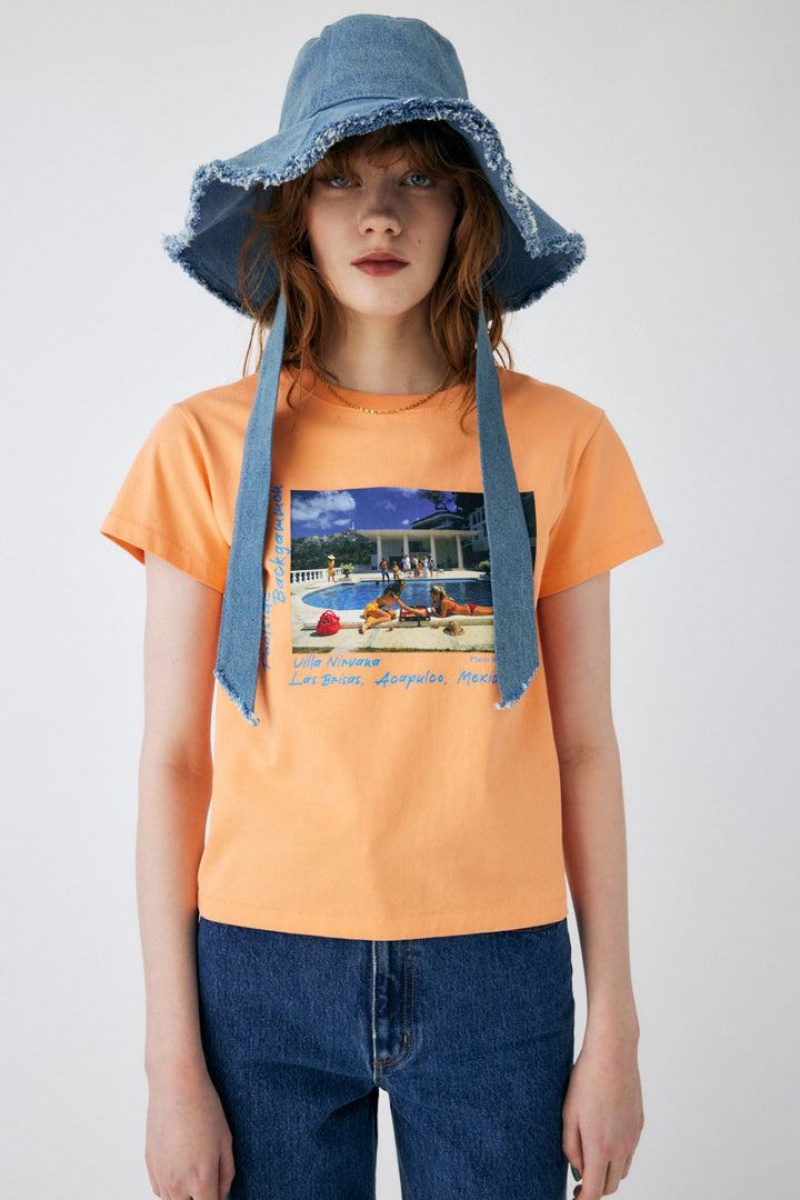 Dámské Tričko Moussy Slim Aarons Handwritten Tee Světle Oranžové | MBV2284TR