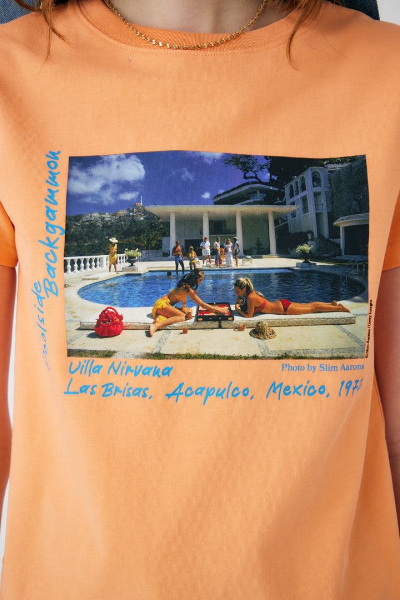 Dámské Tričko Moussy Slim Aarons Handwritten Tee Světle Oranžové | MBV2284TR