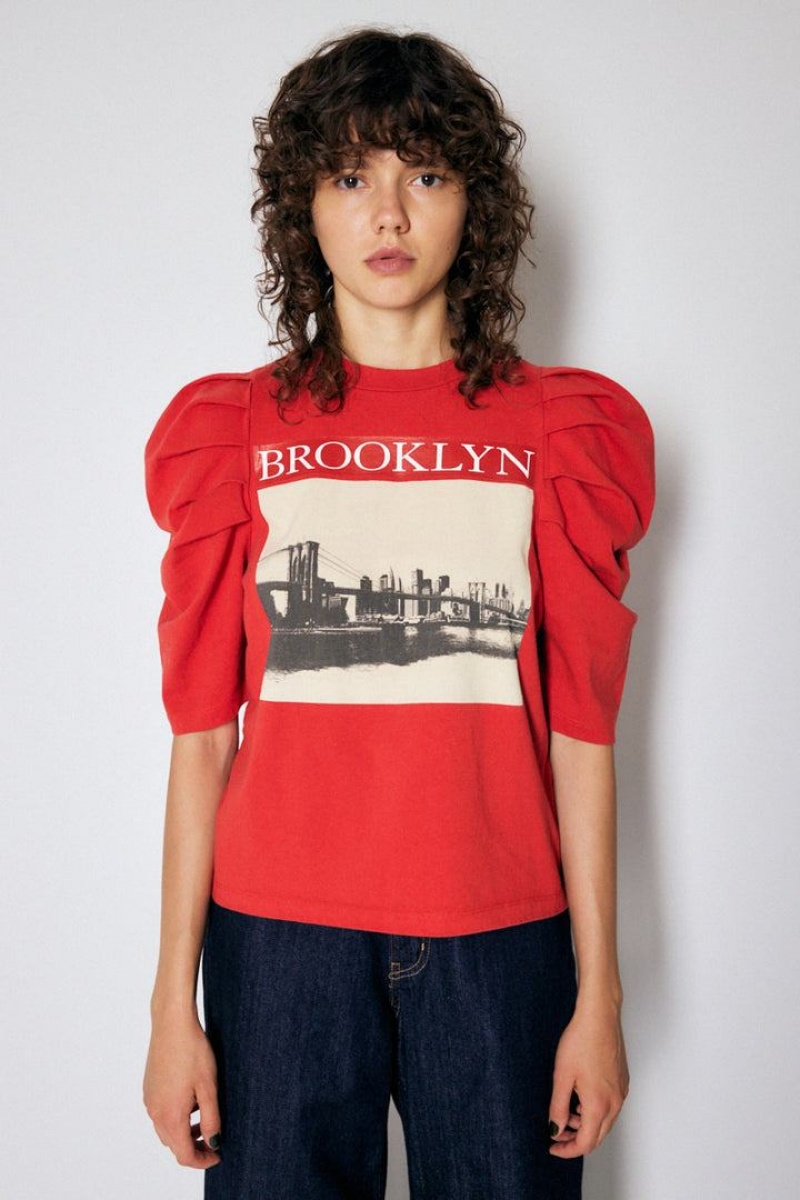 Dámské Tričko Moussy Tuck Sleeve Brooklyn Tee Červené | FJY9821MB