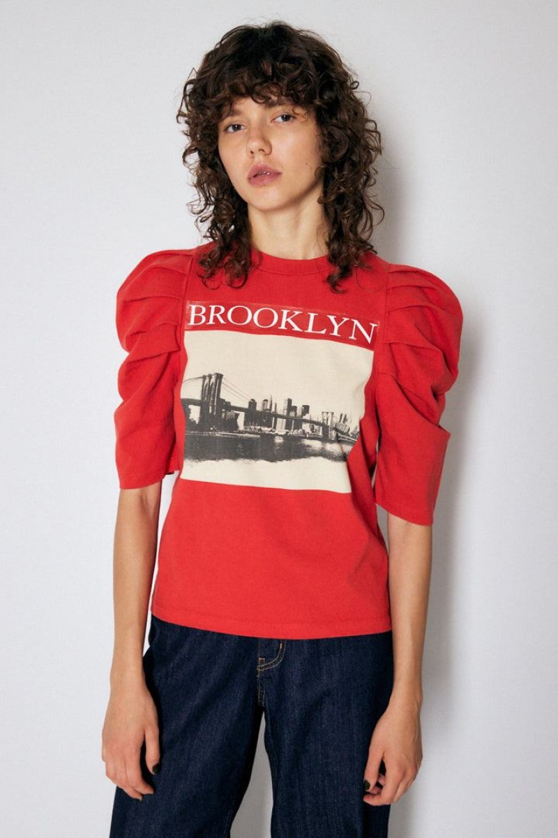 Dámské Tričko Moussy Tuck Sleeve Brooklyn Tee Červené | FJY9821MB