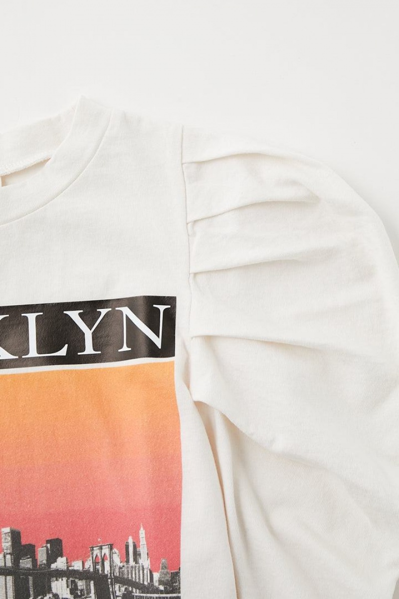 Dámské Tričko Moussy Tuck Sleeve Brooklyn Tee Bílé | MZQ4625ZW