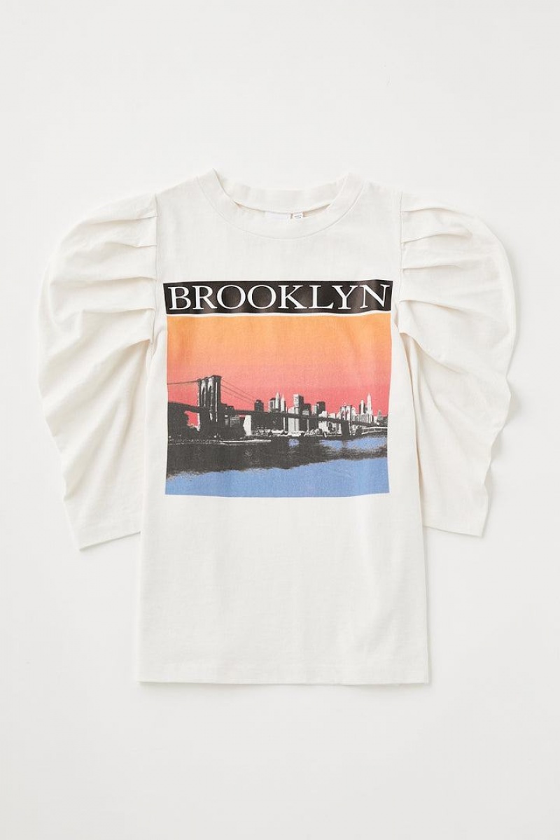 Dámské Tričko Moussy Tuck Sleeve Brooklyn Tee Bílé | MZQ4625ZW