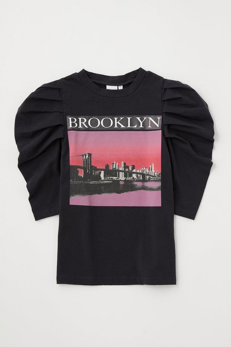 Dámské Tričko Moussy Tuck Sleeve Brooklyn Tee Světle Černé | TIR8512IE