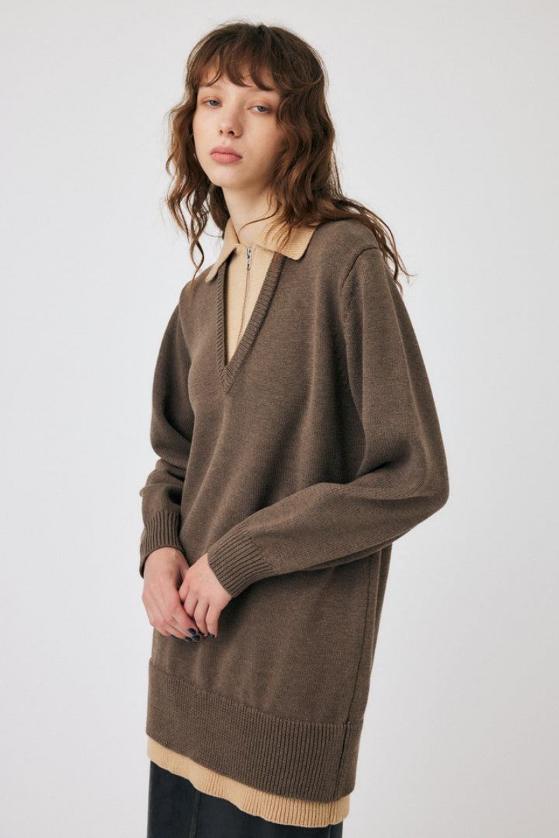 Dámské Šaty Moussy Layered Half Zip Mini Hnědé | KSZ4823SU