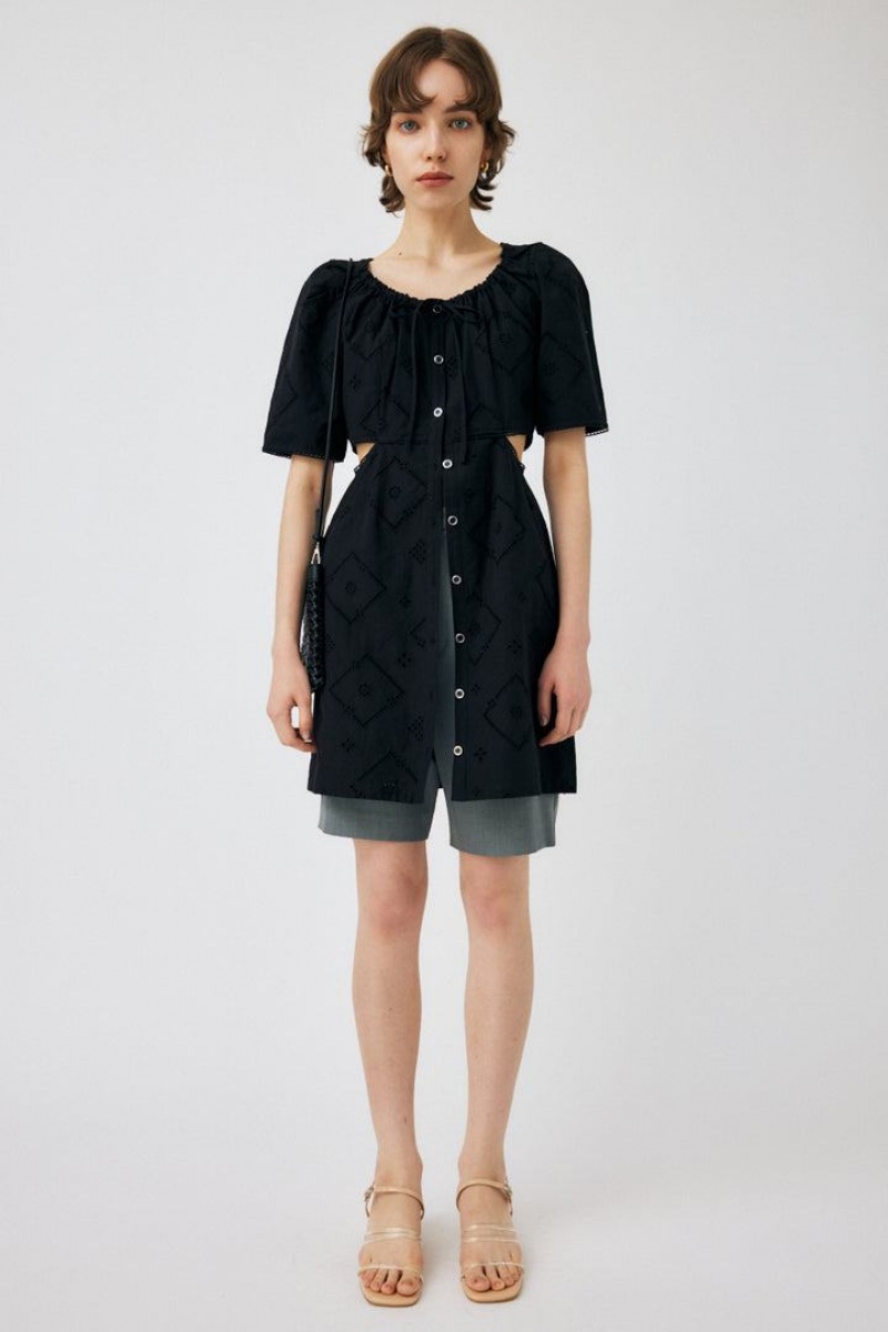 Dámské Šaty Moussy Side Slit Eyelet Mini Černé | CYC7328PC