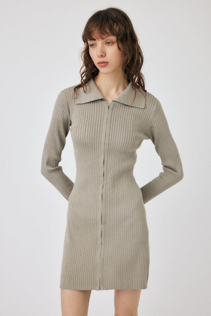 Dámské Šaty Moussy Zip Up Long Sleeve Mini Šedé | UFG1512TB